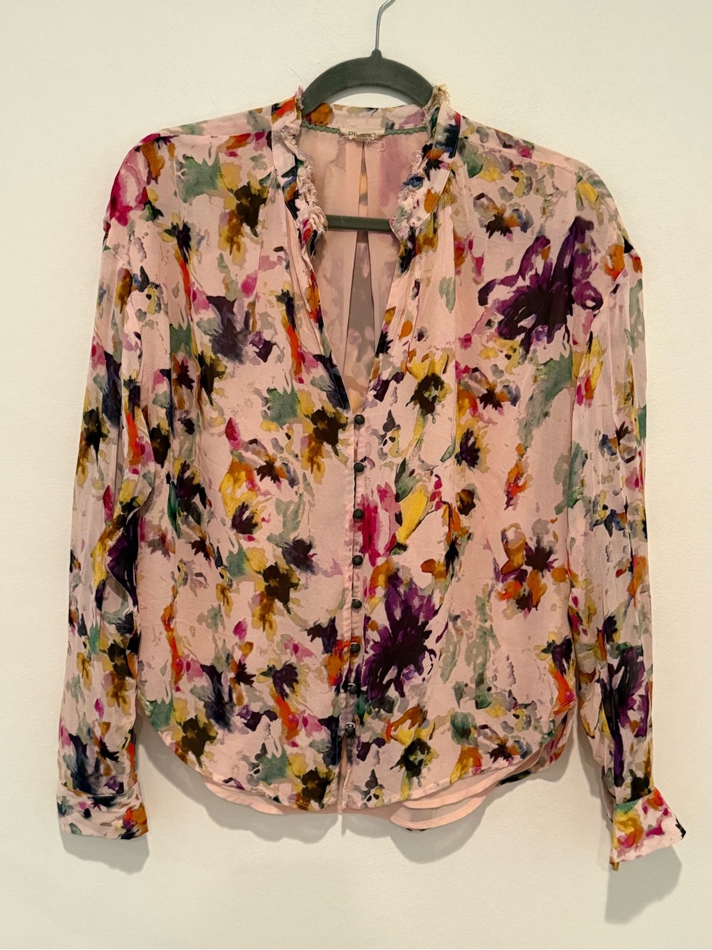 Pilcro Multicolor Watercolor Floral Button-Front Blouse